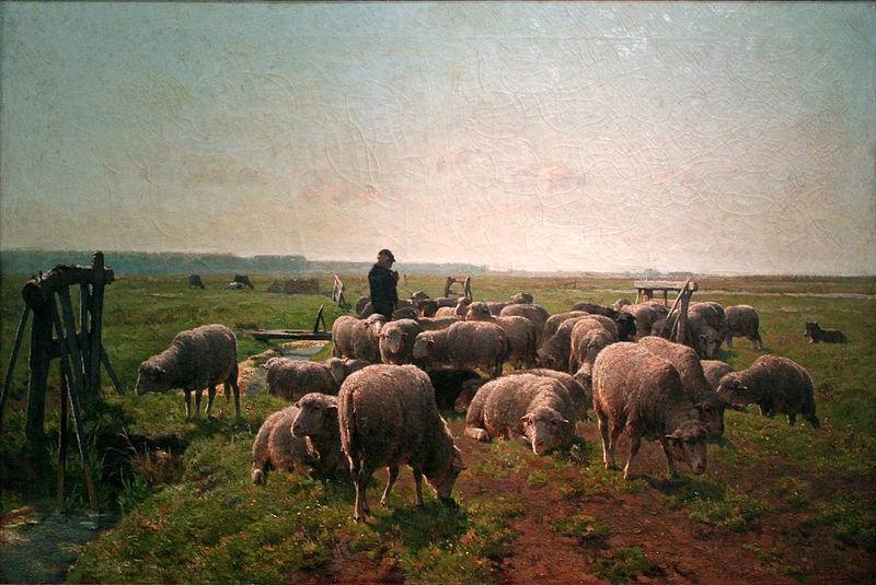 Cornelis Van Leemputten Landschap met herder en kudde schapen